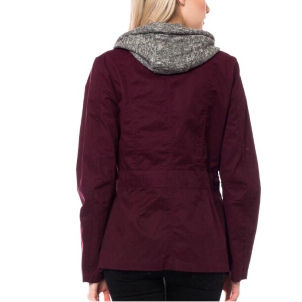Wine Long Sleeve Hooded Utility Jacket - Picture 2 of 7